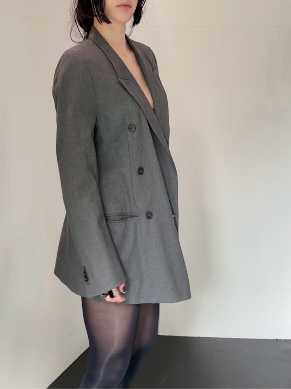 Margiela essentials women’s line 4 Gray Double-Breasted Women's Blazer Jacket - Picture 5 of 7